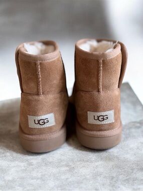 UGG Chestnut Suede Ankle Boot with Shearling Trim Sheep Skin Jona Boots